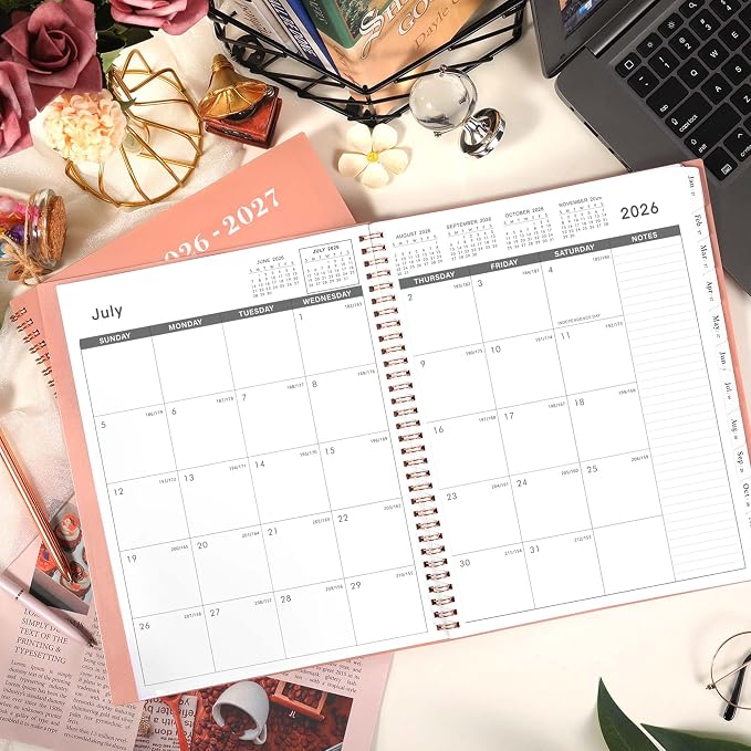 Monthly Planner 2026-2027 - 2026-2027 Planner, July 2026 - December 2027, 18 Monthly Planners/Calendar with Tabs, Pocket, Label, Contacts and Passwords, Twin-Wire Binding, 9" x 11", Waterproof Design, Pink
