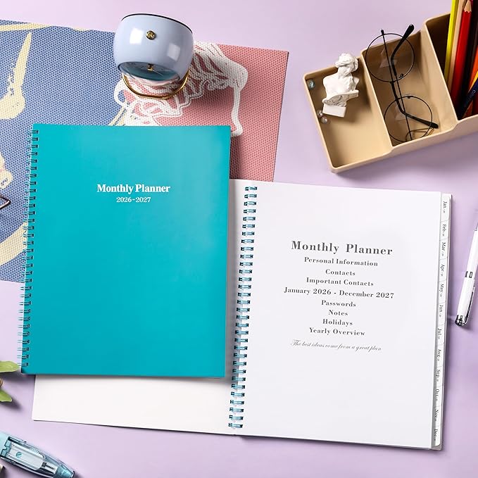 2026-2027 Monthly Planner - Monthly Calendar 2026-2027 with Two-Side Pocket, January 2026 - December 2027, 9" x 11", 2 Years Calendar Planner, Cardboard Cover