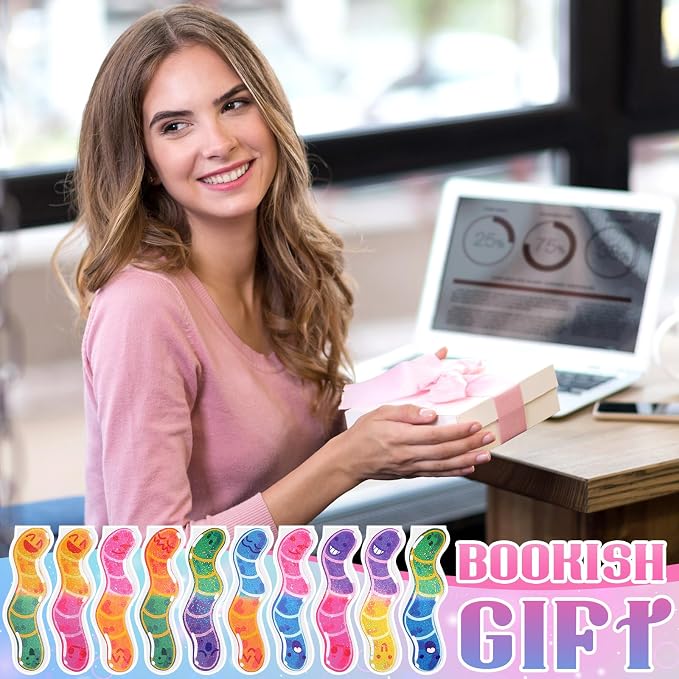 100 Pcs Magnetic Worm Bookmarks Bulk Gifts for Students Back to School Glitter Funny Magnet Page Markers for Teachers My First Day of School Classroom Rewards Reading Party Favors for Book Lovers