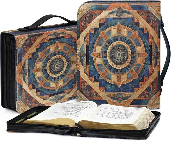 Mandala Style Bible Book Cover Bible Carrying Book Case for Women Bible Cover Carrier Carrying Organizer Bag Bible Study Accessories-Size:L