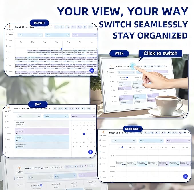 10.1 Inch Digital Calendar with Chore Rewards – Smart Electronic Family Organizer, Touchscreen, Meal Planner & Photo Frame, Syncs with Google/iCloud, for Wall or Desk, White