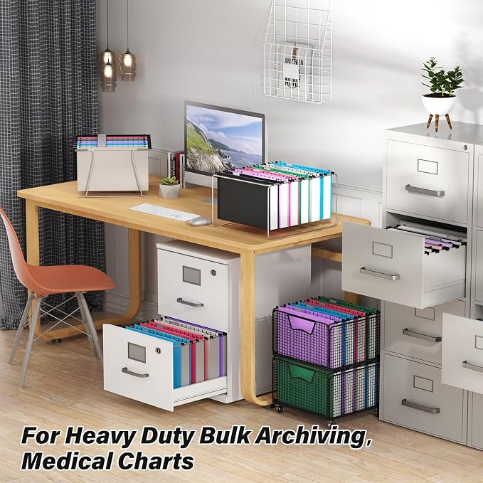 Ansook Legal Size Hanging File Folders Extra Capacity, Heavy Duty 2" Expandable Hanging Folder with Tabs,12 Pack Plastic Legal Size File Folders, File Cabinet Folders for Hanging File Folder Organizer