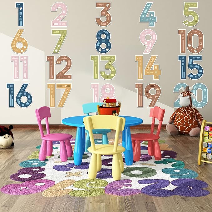 20Pcs 13In Boho Jumbo Numbers Bulletin Board Set Boho Rainbow 1-20 Cutouts for Wall Decoration Learning Educational Teaching Tool Supplies