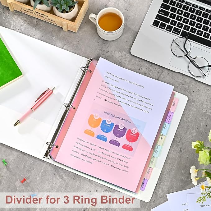 8-Tab Binder Dividers, Index Pockets for 3 Ring Binders, 8 Pastel Colors, US Letter Size (1)