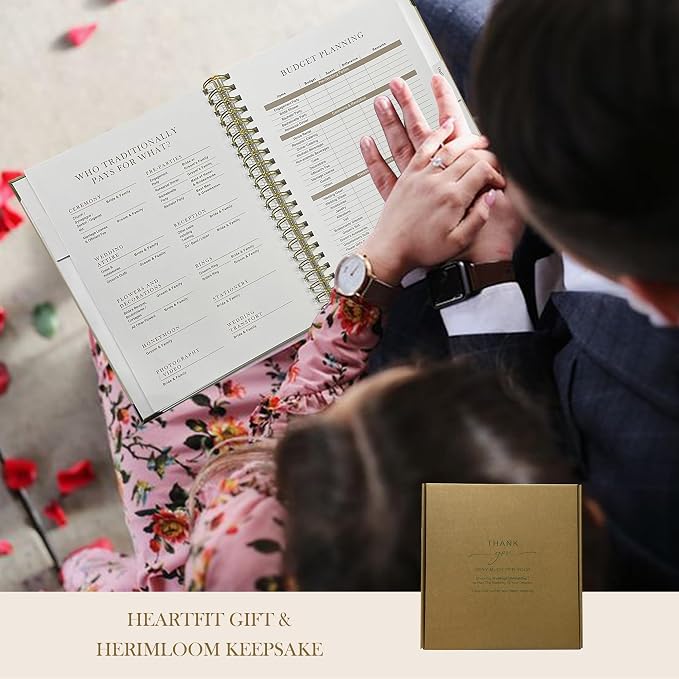 Wedding Planner Book and Organizer for Bride - Elegant Linen Cover Wedding Planning Binder with Checklists,Pockets & Calendars,Perfect Engagement Gifts for Couples(Apricot)