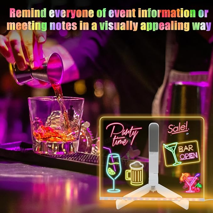 Led Note Board with Colors, Light Up Acrylic Message Board, Glowing Acrylic Dry Erase Board with Light, Led Boards to Write On, Led Writing Board Led Drawing Board (Small 5.9 * 5.9 inches)