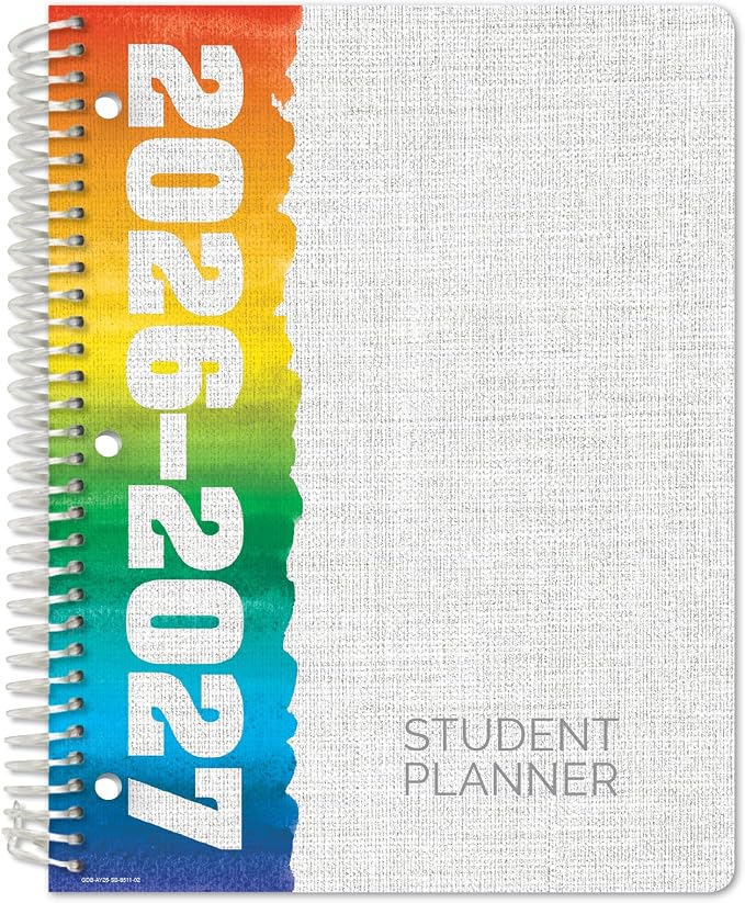 Global Datebooks 2026-2027 Middle & High School Student Planner 8.5" x 11" - Dated Weekly & Monthly Academic Planner with Ruler/Bookmark & Stickers, Ideal for Homework, Block Style, Rainbow Linen