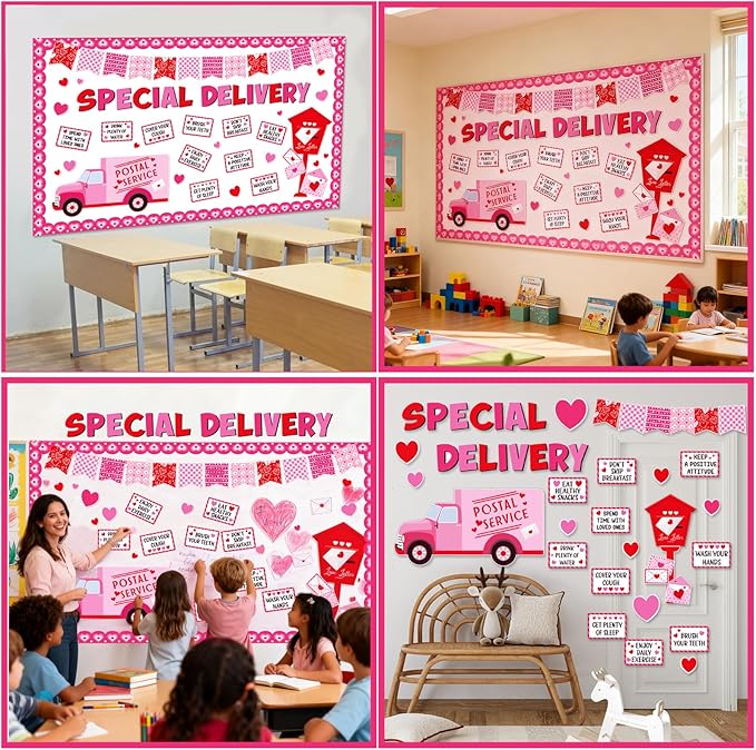 68-Piece Valentine's Day Bulletin Board Set - Valentine's Day School Decor Express Delivery Classroom Decorations Heart-Shaped Border Paper Cutouts for School Office Wall Decorations
