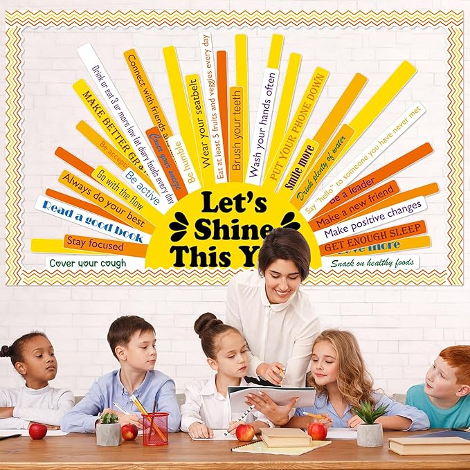 Summer Sunshine Bulletin Board Classroom Decorations Motivational Shine This Year Bulletin Board Set Inspirational Golden Sun Positive Quote Cutouts for Wall Back to School Classroom Decor