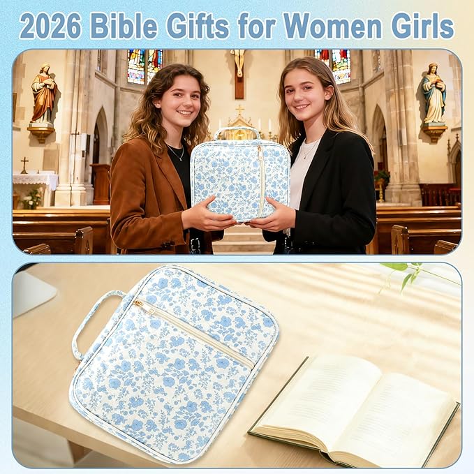 Bible Cover Case Study Supplies for Women Gifts Large Bible Cover with Highlighters Pens Tabs Cute Quilted Carrying Case Journal Kit Accessories Christian Gifts Sticky Notes A
