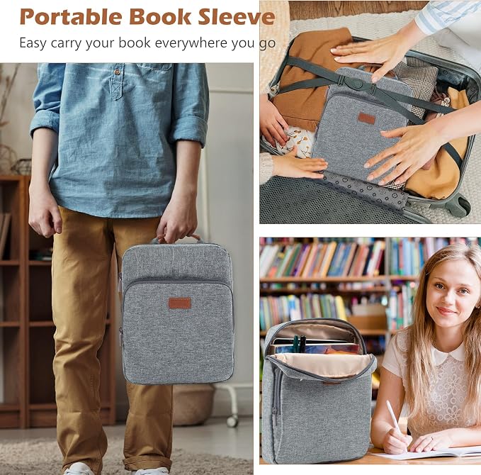 Aplufine Book Sleeve with Zipper, Book Pouch 11" X 9", Book Protector Pouch, Book Sleeve for Book Lovers, Book Cover, Book Carrying Case for Book Accessories, Study Suppliers