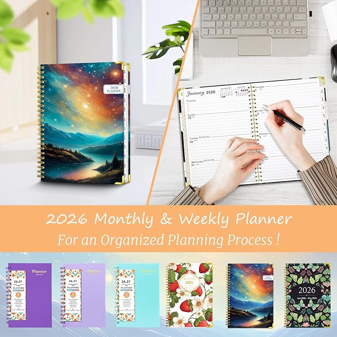 2026 Monthly Planner - Weekly Planner 2026 form Jan 2026 - Dec 2026, Daily Planner 2026, Academic Planner 2026 with Monthly Tabs, Inner Pocket, Note Pages