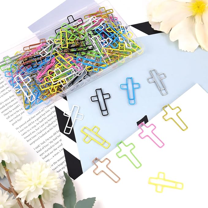 Yuntop 100 Pack Cross Paper Clips, 1.34 x 0.8 Inches, Multicolored, Stainless Steel Bible Study Supplies