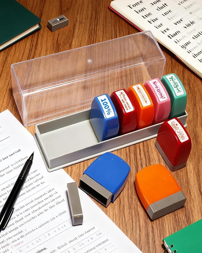 Teacher Stamps for Grading 8-Pack Self-Inking Teacher Stamp School Stamp for Homework Reward Grade Papers Motivate Students