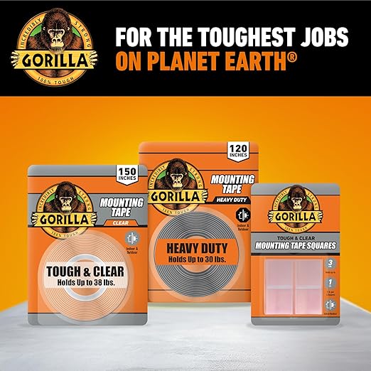 Gorilla Heavy Duty Double Sided Mounting Tape, Black Tape, 1" x 120" (Pack of 12) - Weatherproof for Indoor or Outdoor