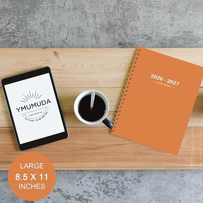Ymumuda 2026 Planner-2 Year Monthly Planner 2026-2027, JAN.2026 - DEC.2027, 8.5" x 11", 26-27 Monthly Calendar,Large Planner with Spiral Bound, 24 Months Perfect for School Office Schedule - Orange