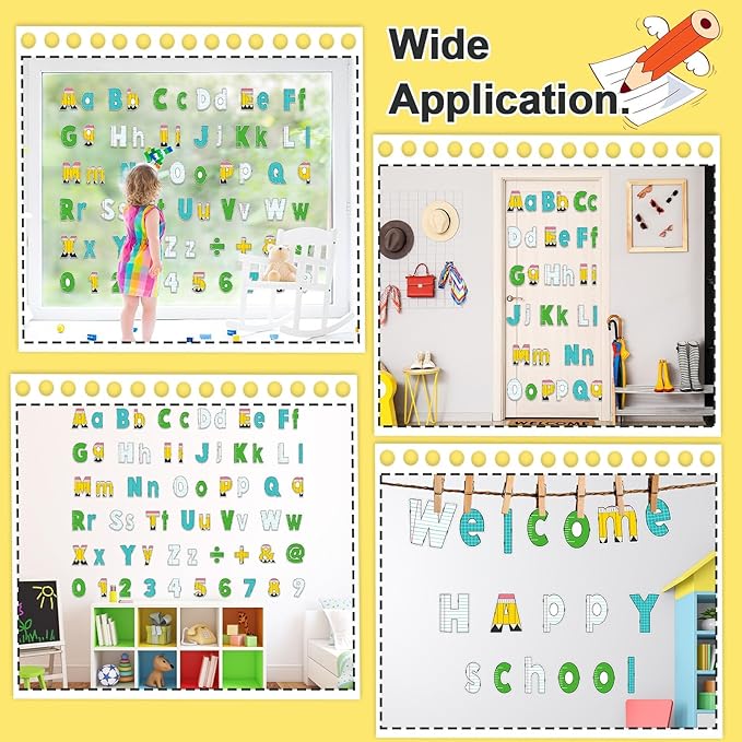 150Pcs Bulletin Board Letters Back to School Classroom Decor Pencil Lined Ruler Checked Alphabet Combo Set Alphabets Numbers Symbols Paper Cutouts for School Classroom Blackboard Decoration Supplies