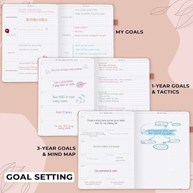 GoGirl Planner PRO Schedule - Undated Planner with Hourly Time Slots, Monthly, Weekly & Daily Organizer, Appointment Book for time Management, 7"x10" Hardcover, Lasts 1 Year - Dusty Pink