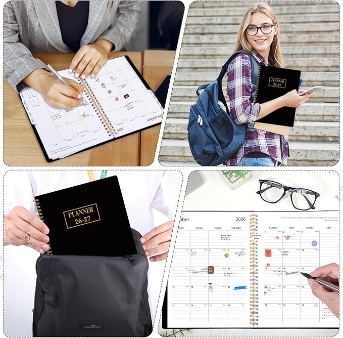 2026-2027 Planner, Weekly and Monthly Planner, July 2026-June 2027, Calendar Planner A4 (8.5" x 11") with Tabs, Inner Pocket for Home School Office Supplies, Black