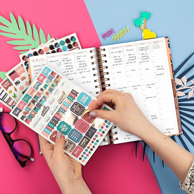 PLANBERRY Hourly Schedule Planner Premium – Undated Weekly Organizer with Time Slots & Monthly Budget – Time Management, Goal Setting, To-Do List & Habit Tracker –6.9″x8.5″(Tropical Night)