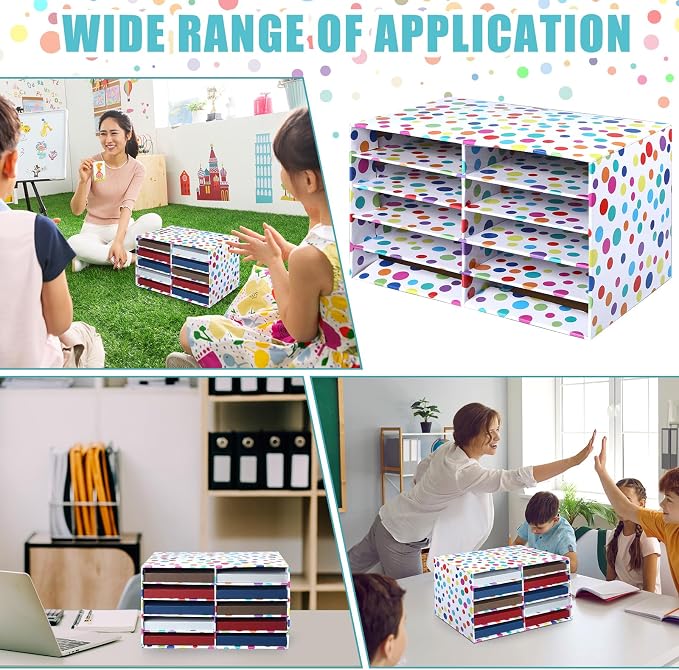 2 Pcs Confetti Classroom Paper Storage Organizer 19x12 Construction Paper Storage Desktop Mailbox File Sorter Sturdy Cardboard Literature Organizer for Home Office School