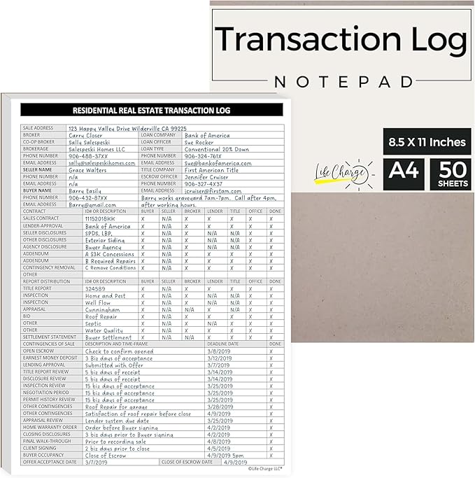 Real Estate Agent Supplies - Real Estate Transaction Log Notepad, a Closing Checklist Planner Pad for Realtor File Folders to Organize Sale Pipeline. Made in the USA.