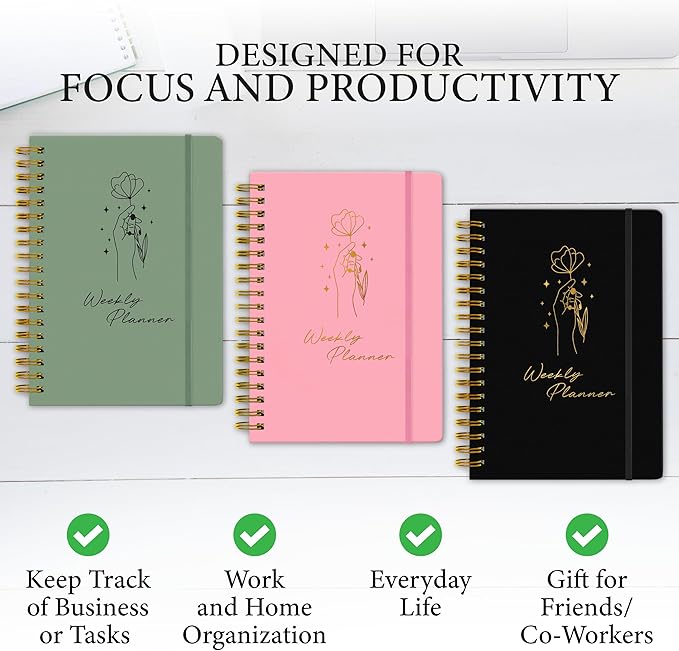Undated Weekly Planner – Minimalist Weekly Planner Notebook for Work, Home & Daily Writing | Simple Matte Notes for Goals, Appointments & Productivity, Elegant Cardstock Pages, Green