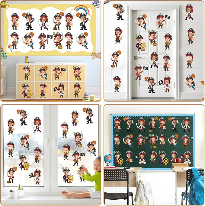 60pcs Pirate Cutouts Pirate Treasure Theme Bulletin Board Decorations Skull Hat Paper Cut-Outs Nautical Adventure Classroom Decor for Boy Girl DIY Craft Photo Kindergarten Preschool Wall Door Supplies