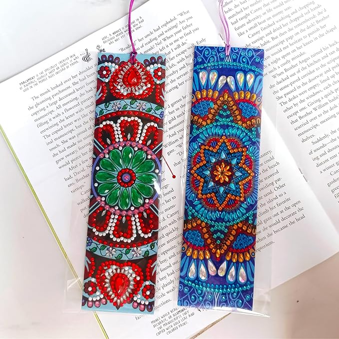 8 Pcs Diamond Painting Bookmark, Leather DIY Book Makers for Adults Book Lovers, Diamond Art Beginners, Small Diamond Art Kits, Paint by Art Crafts Supplies Gift for Girls (Mandala)