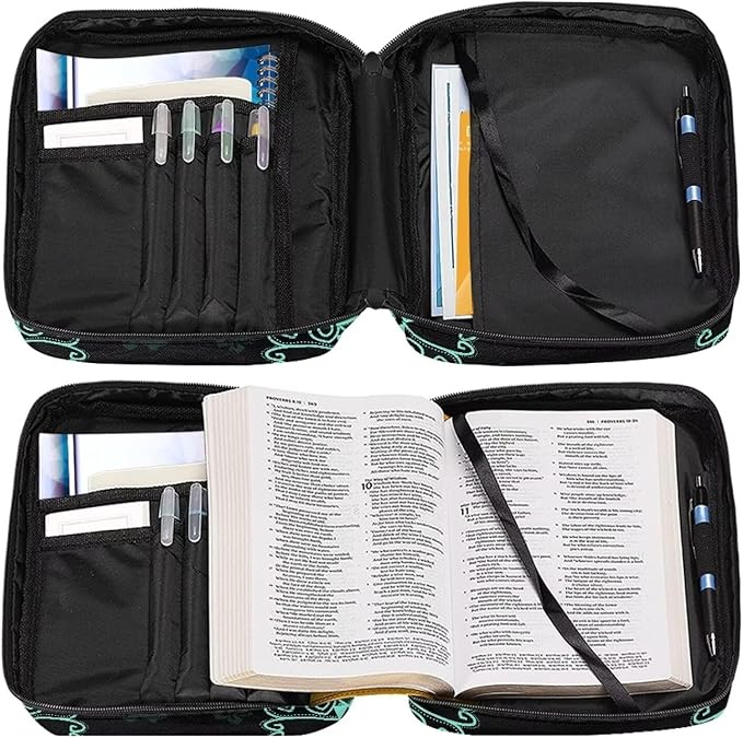 Suobstales Turtle Hibiscus Floral Print Bible Cover Carrying Book Case for Women Men Lightweight Bible Bag Bible Protective with Handle and Zippered Pocket
