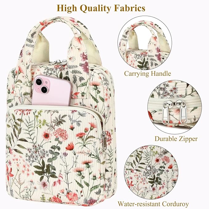 DSIUE Kids Bible Cover Case Gilrs Corduroy Bible Carrying Case Book Holder/Carrier/Bag with Handle and Pockets, Pink Patchwork Floral