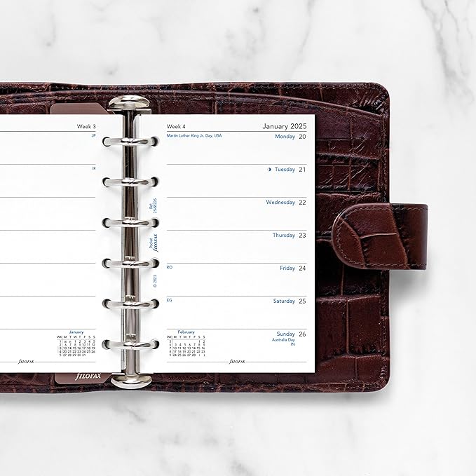 Filofax Calendar Diary Refill, Pocket Size, Week on One Page, White Paper, Unruled, English, 2025 (C68226-25)