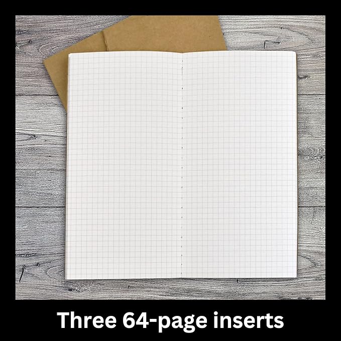 RICCO BELLO Travelers Notebook Refill Inserts, Graph Grid, Kraft Cover, 4.25 x 8.25 inches (Set of 3)