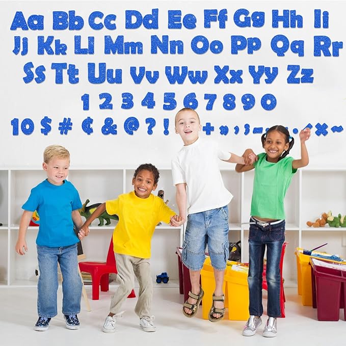 Qyeahkj 260Pcs Glitter Blue Bulletin Board Letters for Classroom 4” Winter Letter Combo Pack Set Numbers Alphabet Poster Board Punctuation Symbol Cutout for School Classroom Wall Decor
