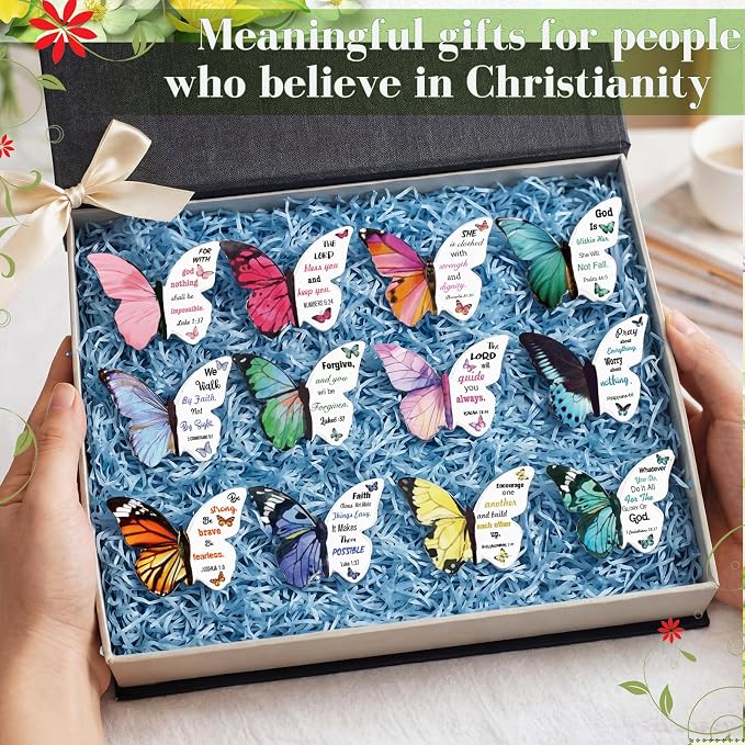 Resurhang 24 Pieces Bible Verse Magnetic Bookmarks Christian Butterfly Magnet Bookmarks Foldable Women Religious Gift for Mother's Day 1.6 x 2.2 In Inspirational Reading Page Markers for School Church