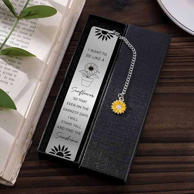 Sunflower Bookmark for Women - Inspirational Bookmarks Cute Motivational Metal I Want to Be Like A Sunflower Book Marks for Reading Women Girls Birthday Christmas Thanksgiving School Gifts
