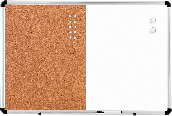 Amazon Basics Magnetic Dry Erase Whiteboard & Cork Board Combo, Wall Mounted for Home, Office and Classroom, Aluminum Frame, 36" x 24", White/Yellow