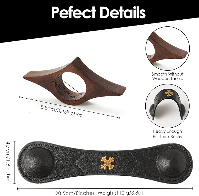 Book Weight Holder Wooden Thumb Book Page Open Weighted Bookmark Corner Reading Accessories Office Desk Decor Executive Gift for Writer Reader (Black Weight Page Holder+Thumb Page Holder Coffee)