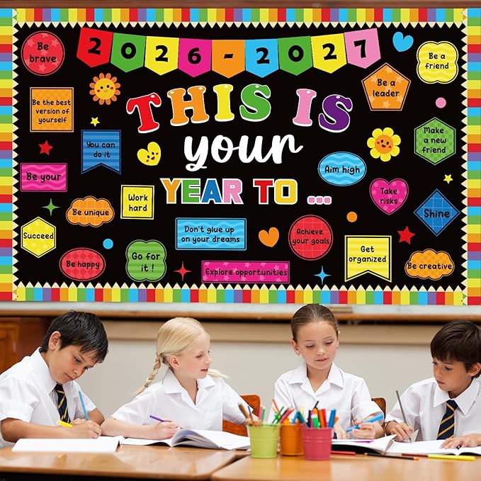 This is Your Year to Bulletin Board Set Welcome Back to School Classroom Decoration Positive Affirmation Paper Cutouts Colorful Inspirational Bulletin Board for 2027 Nursery Chalkboard Wall Door Decor