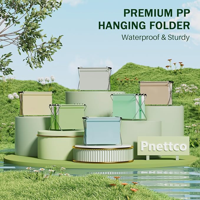 12 Pack Plastic Hanging File Folders, Letter Size Hanging File Folders 2" Expansion & 15x Tabs, File Folder Hang Folder for Filing Cabinet Drawer Office School Supplies, Pastel Folders