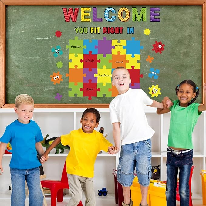 Pajean Welcome Bulletin Board Set with Puzzle Pieces for Classroom Decorations Chic Sign Cutouts Wall Art School Decor Educational Supplies Class Door Decoration You Fit Right in (Classic Color)