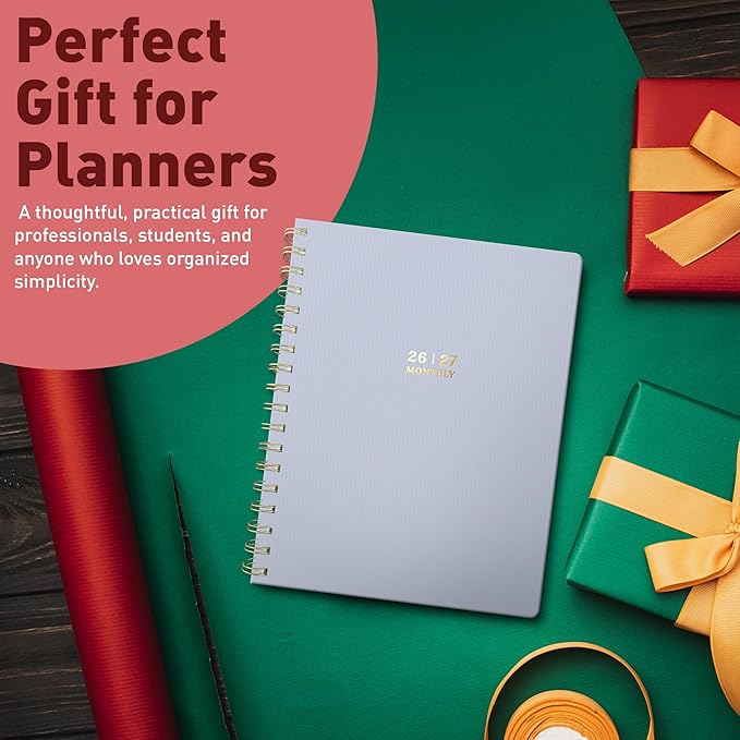 Sweetzer & Orange 2026-2027 Monthly Planner Notebook – 7.5" x 9.5" Two-Year Calendar Planner – January 2026 to December 2027 – Clean Monthly Layout, Sturdy 120gsm Paper, Gold Spiral Binding