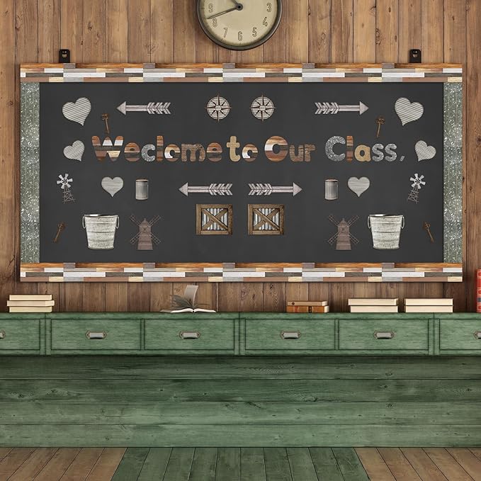 Kosiz Farmhouse Bulletin Board Decoration Set 118 ft Scalloped Bulletin Board Borders Classroom Poster Border Trim with 257 Pcs Letter Number Symbol Cutout for School Decor