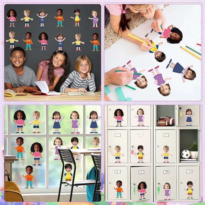 60Pcs Back to School Paper Cutouts Diverse Students Bulletin Board Student Diversity DIY Photo Craft Cutout All are Welcome Diversity Classroom Supplies for First Day of School Chalkboard Wall Decor