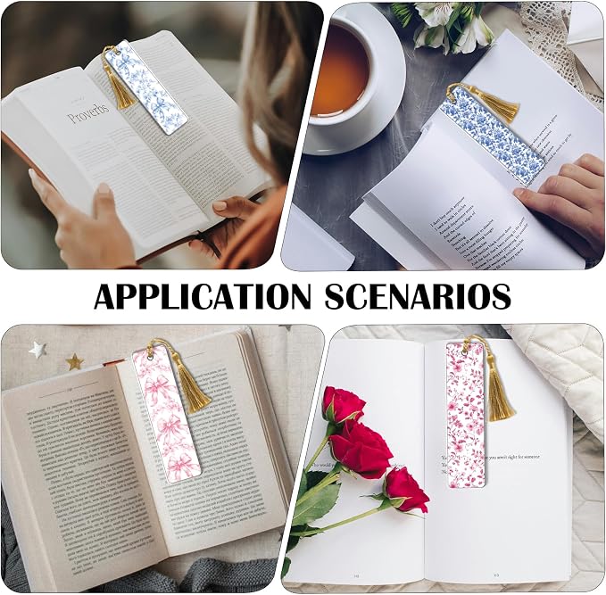 Bow UV DTF Bookmark Wraps - 24 Sheets Pink Coquettte Bows UV DTF Stickers for Acrylic Bookmark, Chinese Art Vintage Flower Waterproof Transfer Stickers DIY Blank Bookmarks Decorations Gift for Women