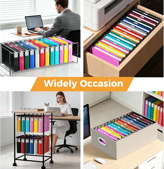 Ansook 12 Pack Legal Size Hanging File Folders, Plastic 2" Expandable Legal Size File Folders, Assorted Colors Legal Hanging Folders for Office School Home Filing Cabinet, Hanging File Organizers