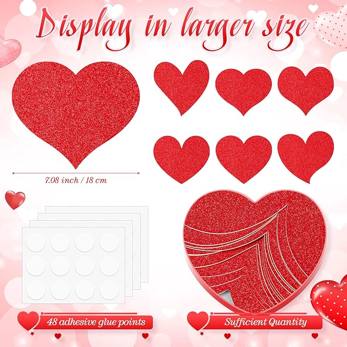 TaoBary 24 Pcs 7.08 Inch Valentine's Day Glitter Heart Cutouts Large Red Paper Heart Shaped Cutouts for Bulletin Board Decorations for Valentine's Day DIY Craft Classroom Poster Wall Party Decor