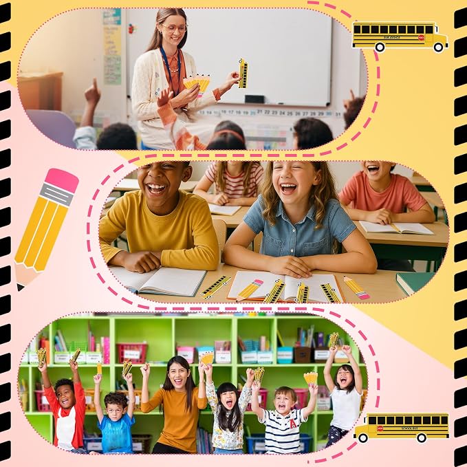 Eersida 48 Pieces Bookmarks Bulk for Kids 2 Styles Classroom Book Marks Cute Book Marks School Bus and Pencil Pattern for Students Back to School Gift Teacher Rewards Prizes First Day Party Favors