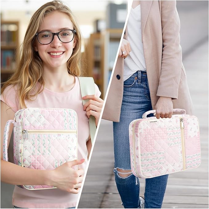 WOBAGMEN Bible Cover Case for Women,Large Bible Tote Bags Organizer Quilted Carrying Case for Girls,Bible Study Supplies Accessories Christian Gifts for Women (Pink Floral pin, M)