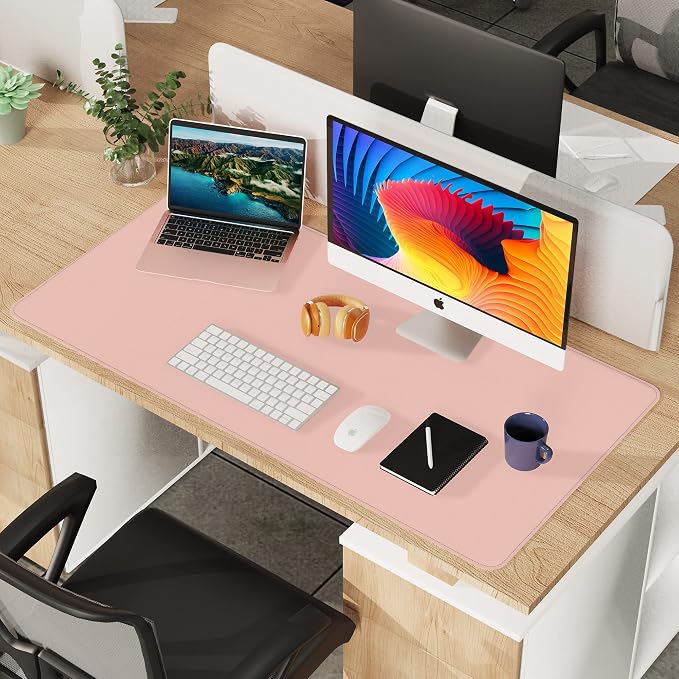 AFIING Cork Desk Mat 47" x 23.6", Dual-Sided Natural Cork & PU Leather Desk Pad, Non-Slip Waterproof Large Mouse Pad for Office, Home & Gaming (Pink)